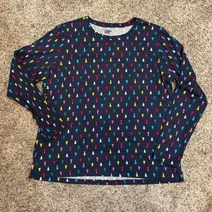 Land’s End Women’s Christmas Tree Shirt - Navy with Colorful Detail, size L